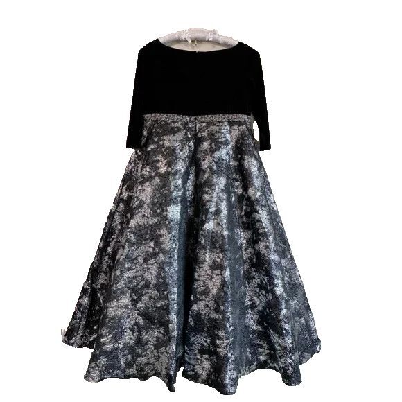 MAC DUGGAL STRETCH‎ TOP BROCADE BALL GOWN BLACK SILVER NEW 67741 SZ 24W - Picture 4 of 7